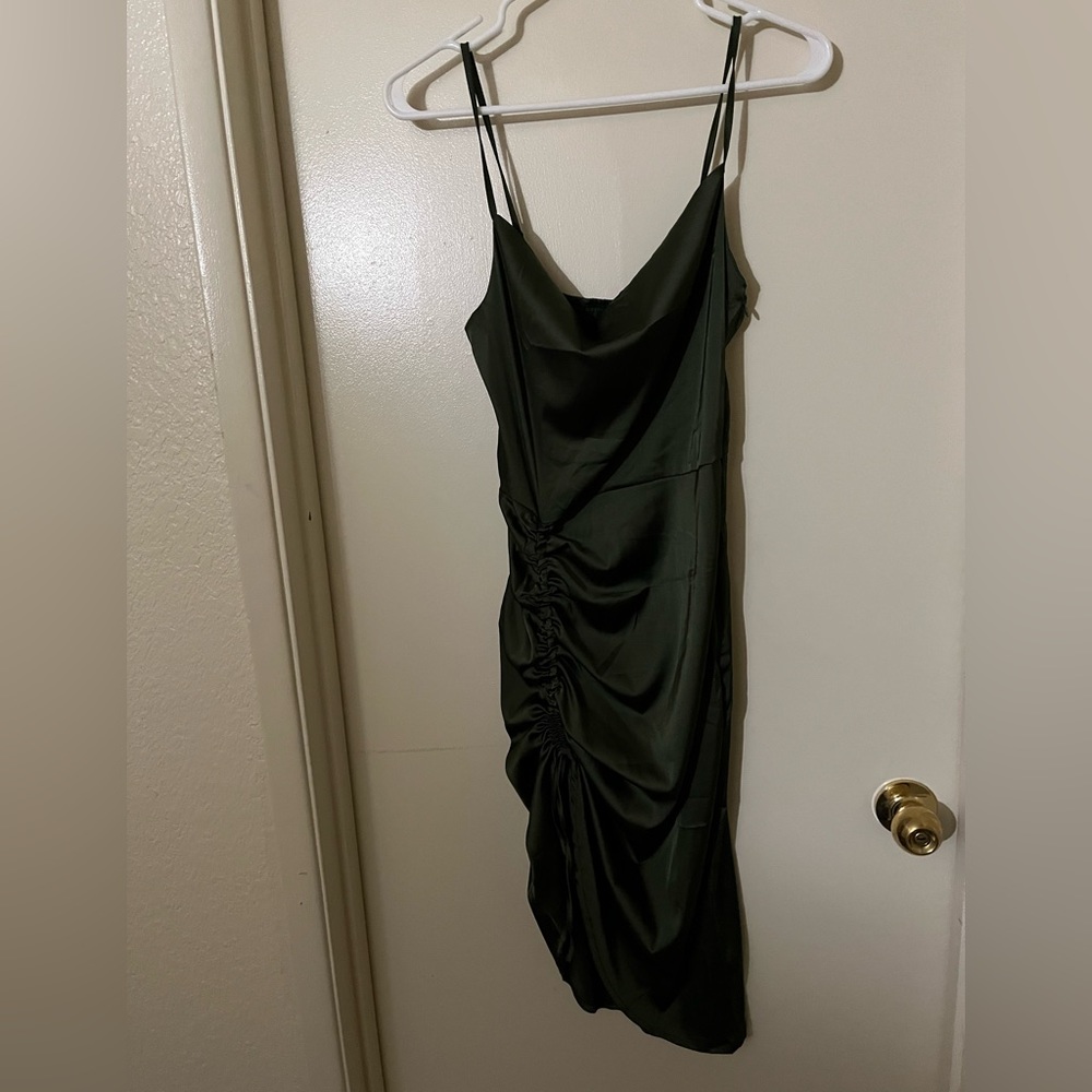 Green satin cami dress